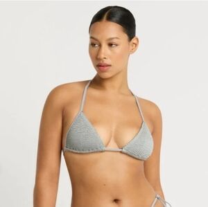 Good American Sparkle Tiny Ties Bikini Top Silver Women's XXL